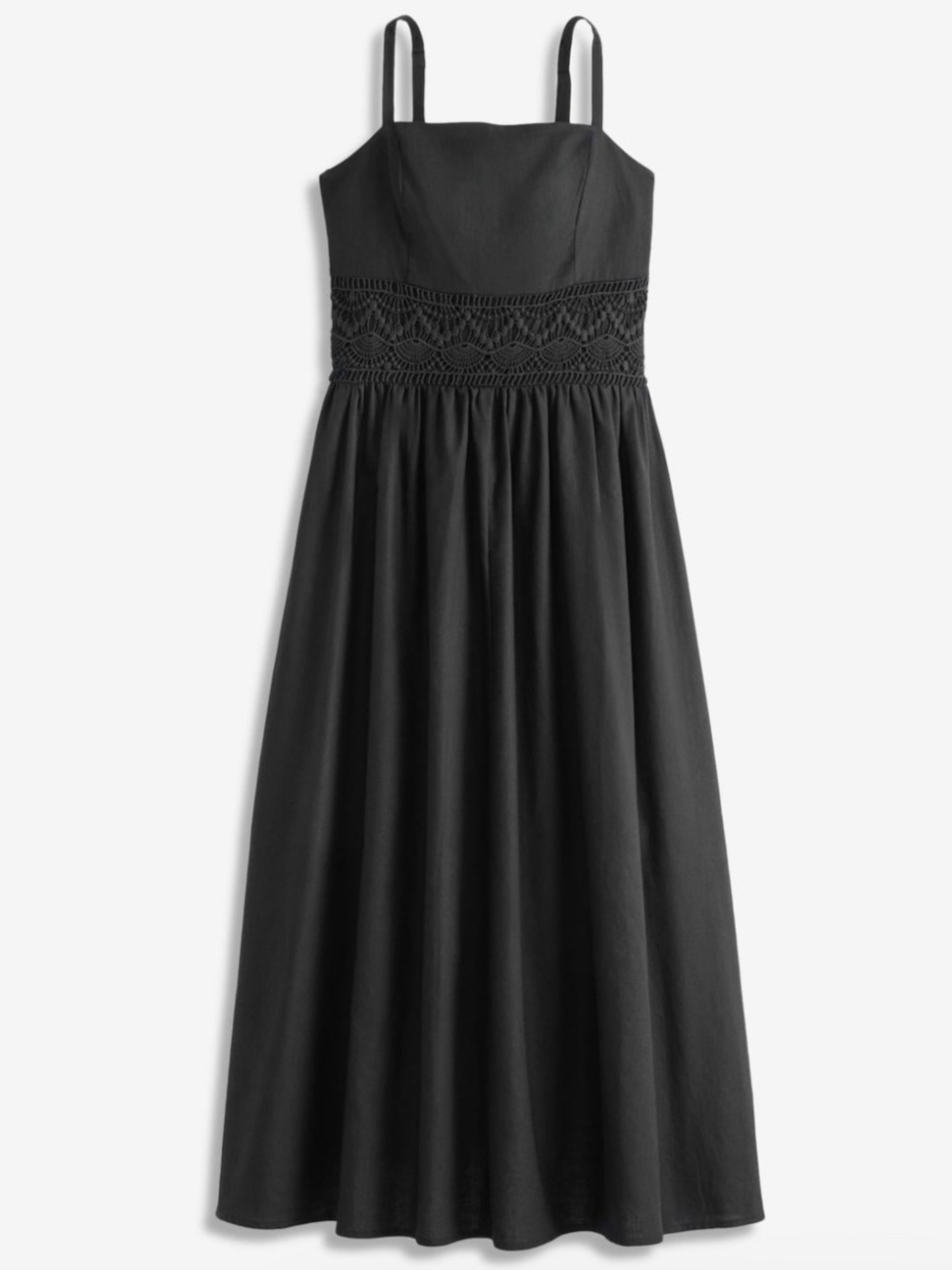 INC International Concepts Black Midi Dress with Crocheted Waist - Picture 2 of 16